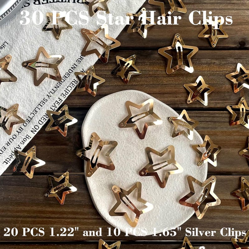 Seneeel 30 PCS Gold Star Hair Clips,20PCS 1.22"Star hair Clip and 10 PCS 1.65"Hair Clip Snap Hair Accessories Non Slip stars Clips for Girls Women gold Accessories Gold Metal Hair Clips - Image 5